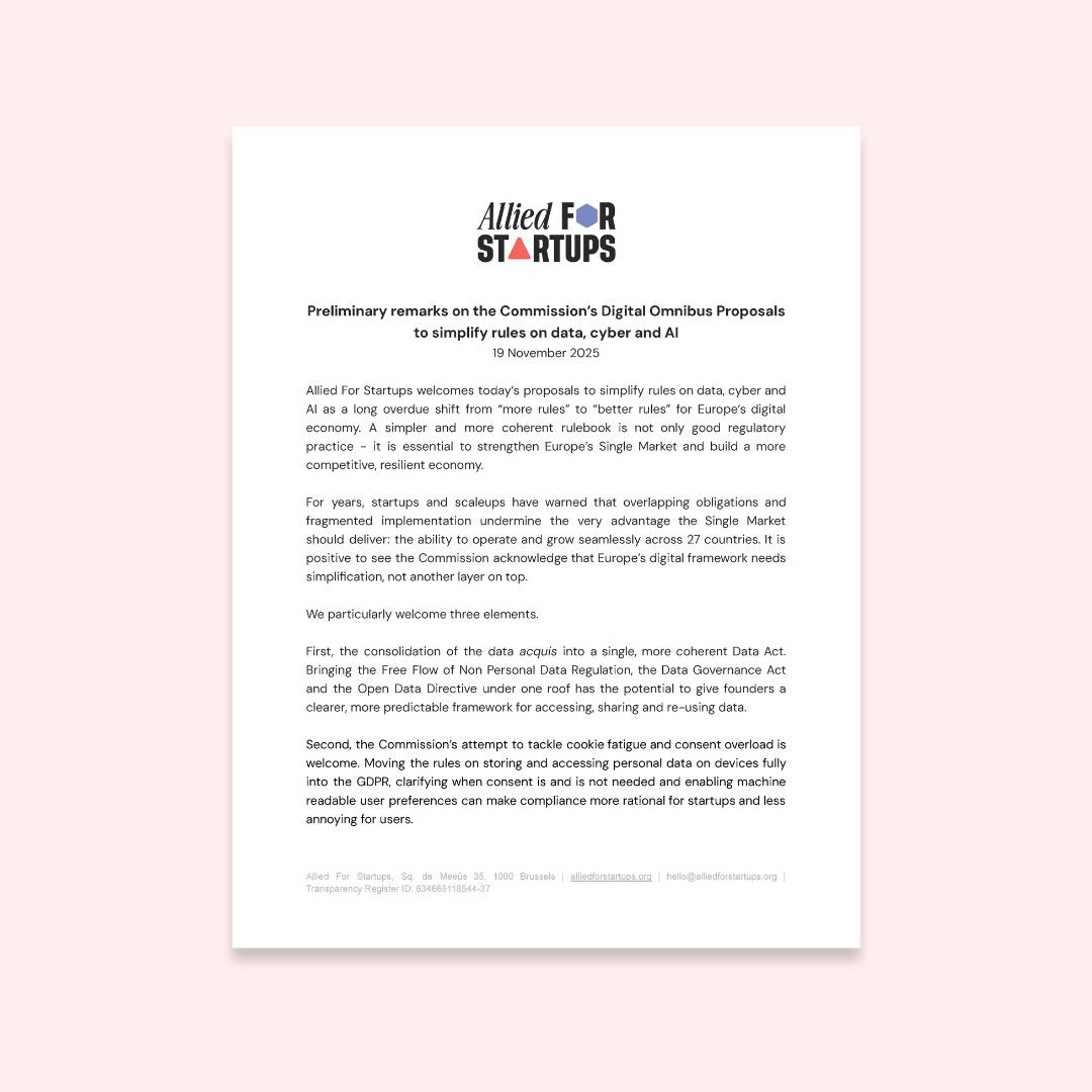 Allied For Startups’ Remarks on the Commission’s Digital Omnibus Proposals