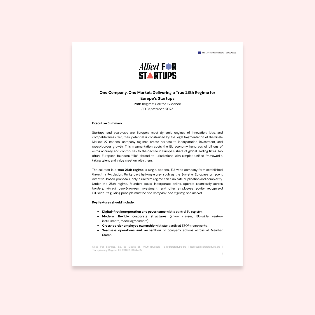 Allied For Startups’ Position on the 28th Regime