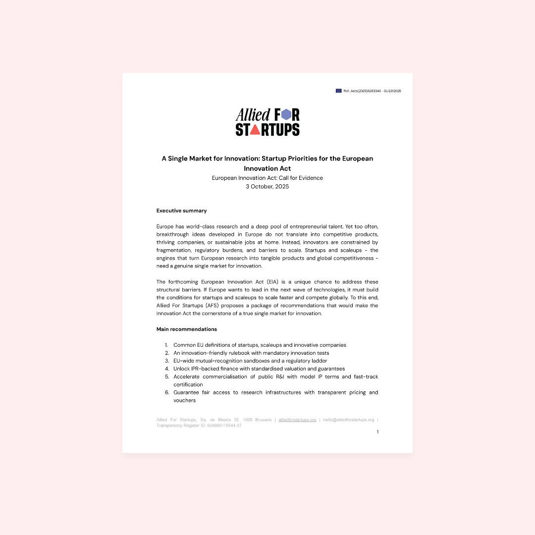 Allied For Startups’ Position on the European Innovation Act